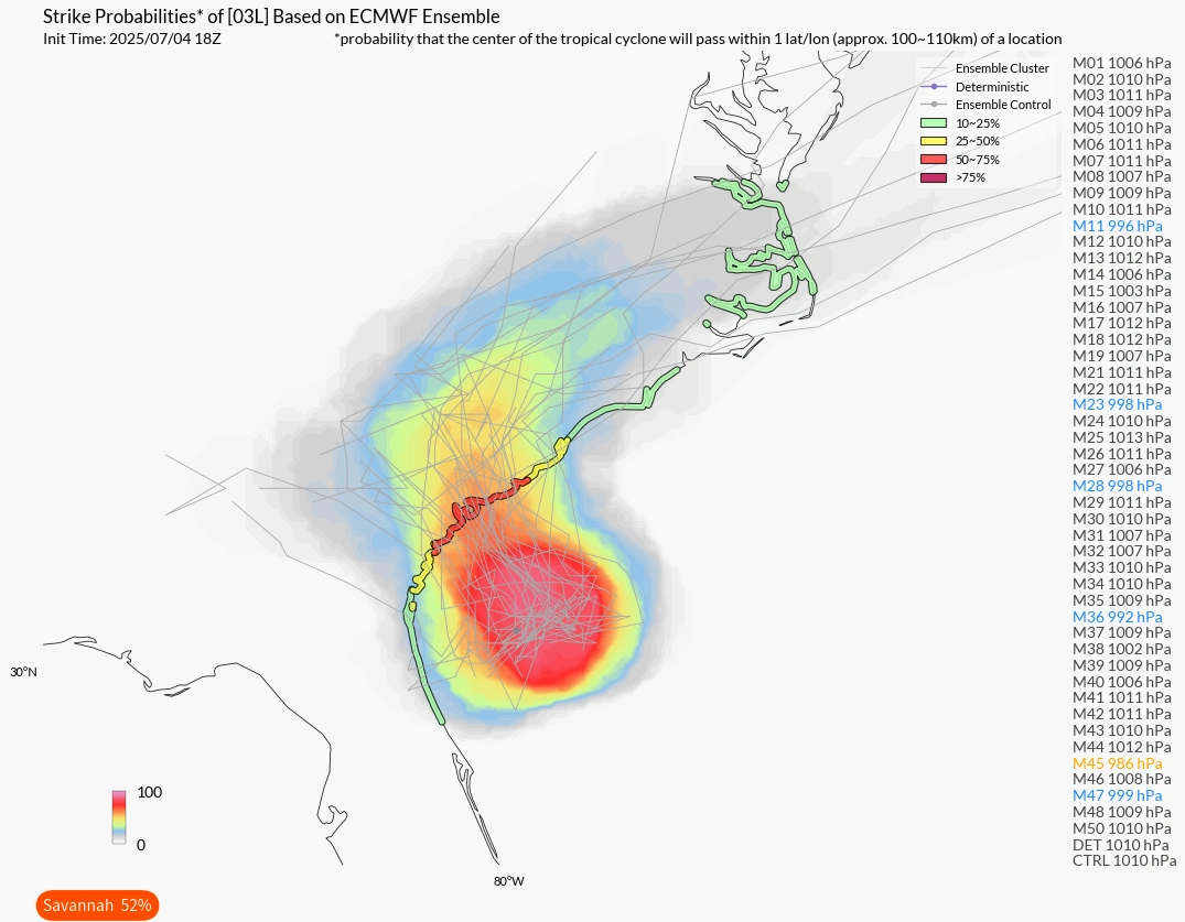 Possible strike area of tropical storm Chantal